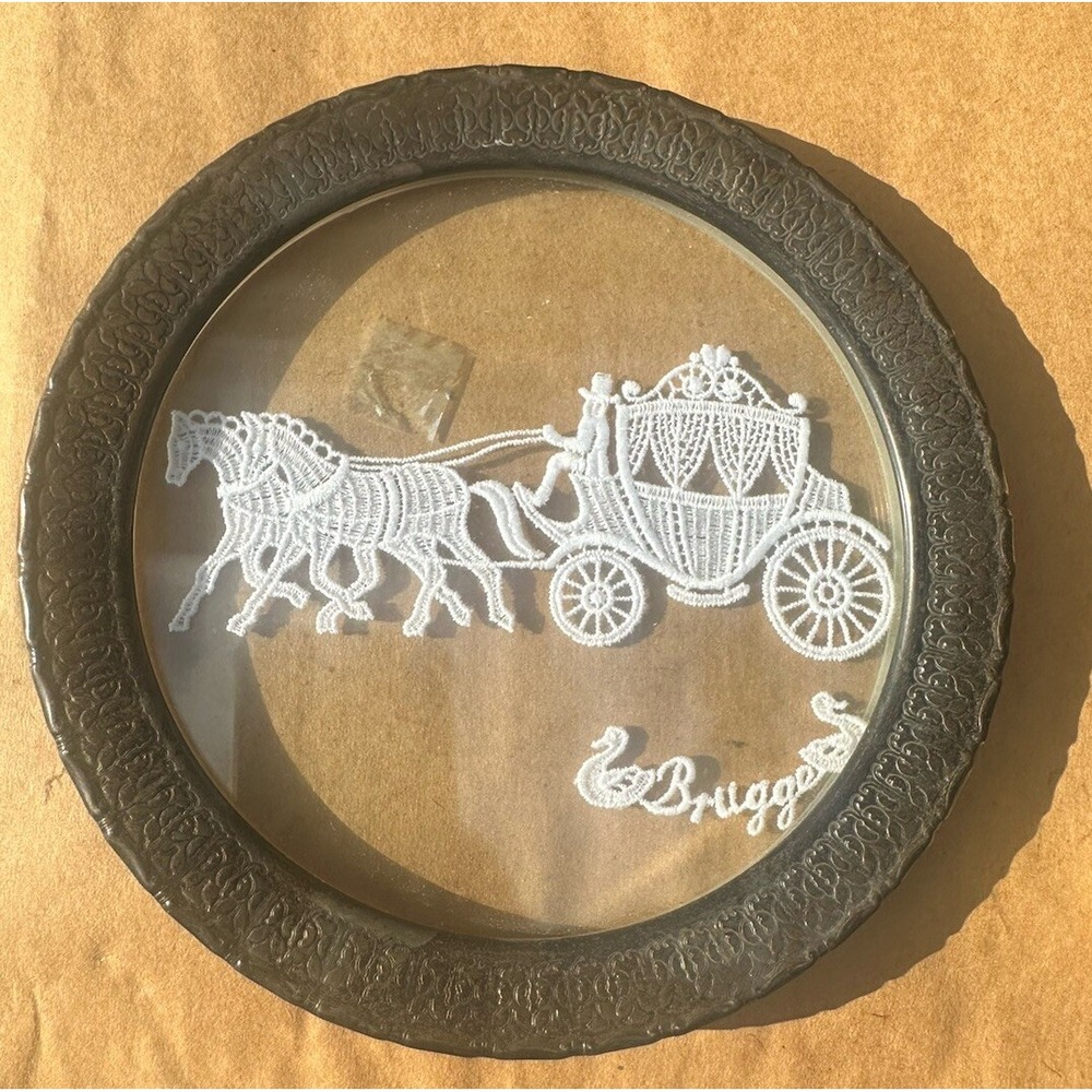 Horse Carriage Embroidered Victorian Brass Framed Brugges Belgium Our Huis Lace